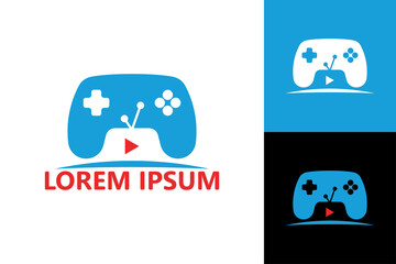 Video game play, stream logo template design vector