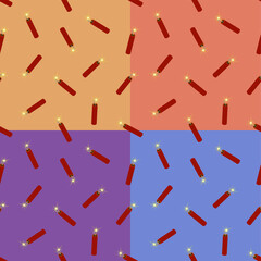 set of seamless patterns with fireworks cylinder with burning wick. Explosives for mining operations. Ornament for decoration and printing on fabric. Design element. Vector