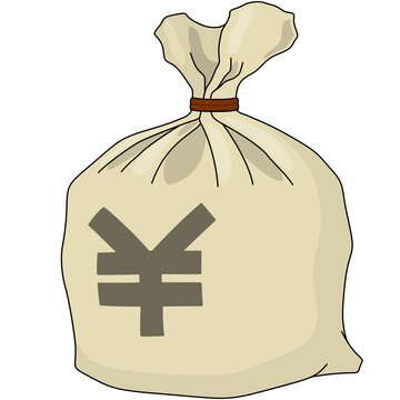 recommend clip art: 日本円の入った麻袋（アウトラインあり）
