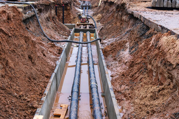 Underground communications. Heating pipes in reinforced concrete trays. Reinforced concrete trays...