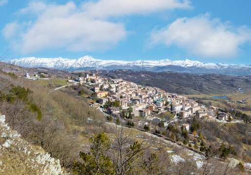 Monte Ocre e Cagno (Campo Felice, Italy) - The suggestive mountain peak in Abruzzo region, Ocre and Cagno summit mount range, during the winter with snow