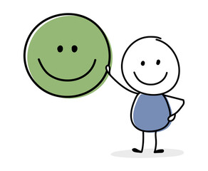 Fototapeta premium Smiley stickman with emoticon symbol. Business concept. Vector