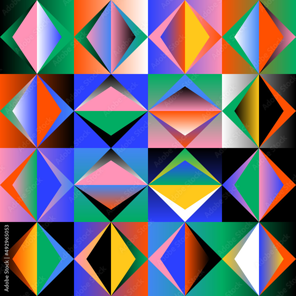 Poster neon colored abstract pattern graphics made with vector geometric shapes and elements