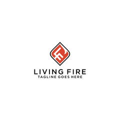 LF letter initial with fire in logo design template
