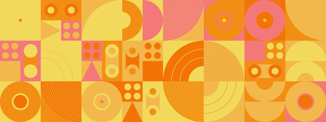 Bauhaus Inspired Graphic Pattern Artwork Made With Abstract Vector Geometric Shapes - 492965227