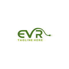 EVR Letter Electric car logo sign button. Eco transport. Car energy power charge.