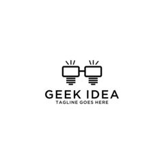 Geek idea logo template. Light bulb in glasses. Vector illustration. Concept for education application, creative business, schools, internet stores, develop firms and other.