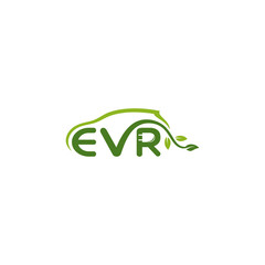 EVR Letter Electric car logo sign button. Eco transport. Car energy power charge.