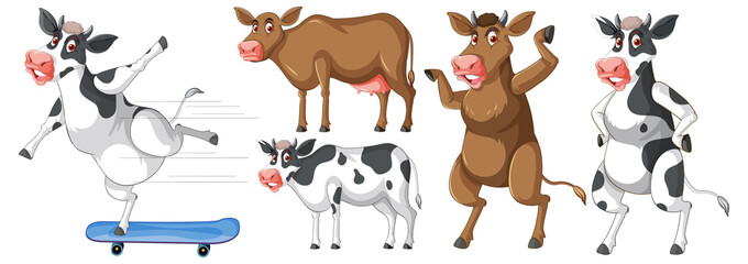 Set of different farm animals in cartoon style
