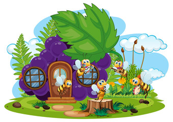 Happy insect in nature fairy tale scene