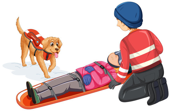 Rescue using stretcher on white background