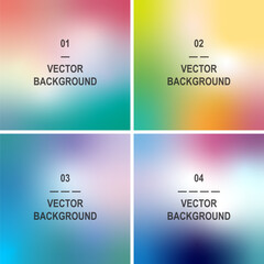 Obraz premium Set of 4 multicolor blurred background. Abstract modern vector artwork for print, web, banner, social media, applications. Soft transition, nostalgia, liquid, fluid color gradient composition.