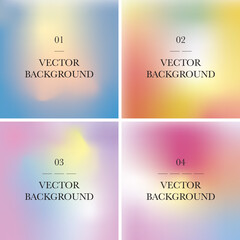 Set of 4 multicolor blurred background. Abstract modern vector artwork for print, web, banner, social media, applications. Soft transition, nostalgia, liquid, fluid color gradient composition.