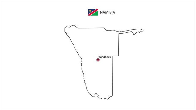 Motions point of Windhoek City with Namibia flag and Namibia map.