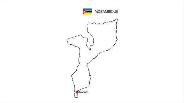 Motions point of Maputo City with Mozambique flag and Mozambique map.