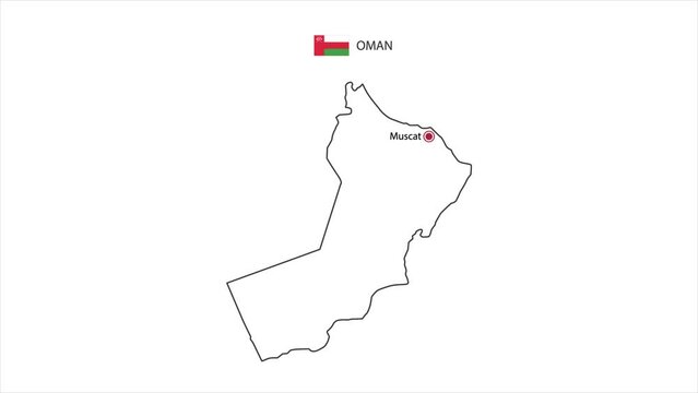 Motions point of Muscat City with Oman flag and Oman map.