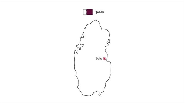 Motions point of Doha City with Qatar flag and Qatar map.