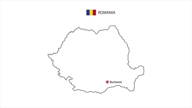 Motions point of Bucharest City with Romania flag and Romania map.