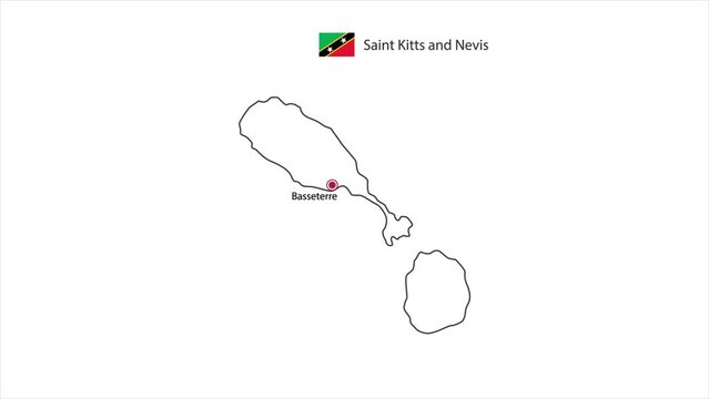 Motions point of Basseterre Capital with Saint Kitts and Nevis flag and Saint Kitts and Nevis map.