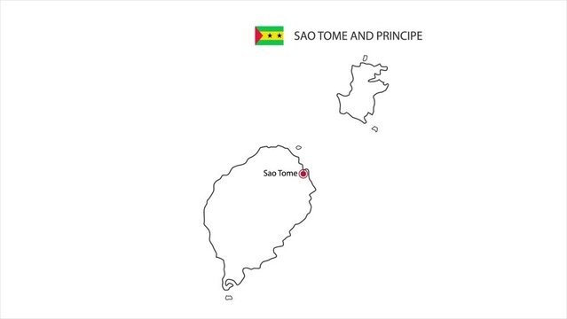 Motions point of Sao Tome City with Sao Tome and Principe flag and Sao Tome and Principe map.
