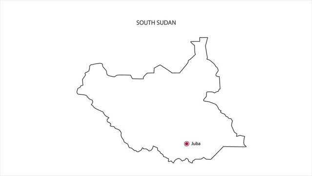 Motions point of Juba City with South Sudan flag and South Sudan map.