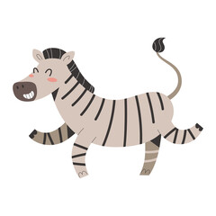 Obraz premium African zebra jumping and smiling, cute safari animal, cartoon character, isolated vector illustration, good as print or sticker