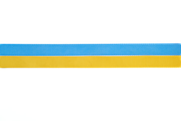 Ukraine flag with blue and yellow ribbons isolated on a white background. The concept of supporting Ukraine in the war with Russia