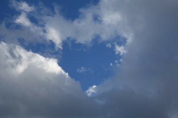 White clouds forming a heart at the blue sky