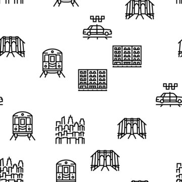 New York American City Landmarks Vector Seamless Pattern Thin Line Illustration