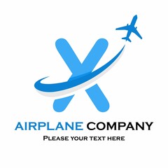 Letter x with plane vector logo. Suitable for travel,transportation, agency, brand, corporate etc