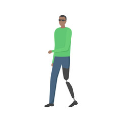 African man with leg prosthesis. Vector illustration.