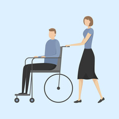 Fototapeta premium Woman help disabled person. Vector illustration.