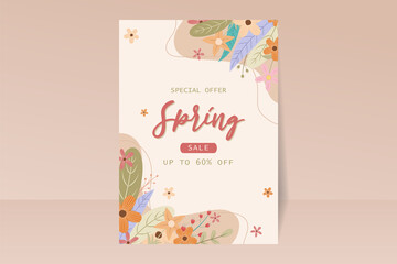 Spring sale flyer template in flat design