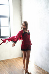 Girl in red nightgown