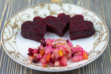 Beet salad on a plate. Vegetarian lunch.