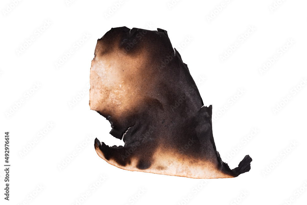 Poster paper with burnt edges isolated on white background