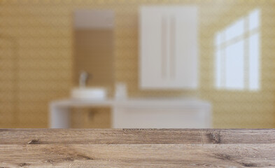 Abstract  toilet and bathroom interior for background. 3D render. Background with empty table. Flooring.