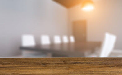 Modern office building interior. 3D rendering.. Sunset. Background with empty table. Flooring.