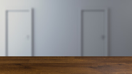 The Corridor in office building. 3D rendering. Background with empty table. Flooring.