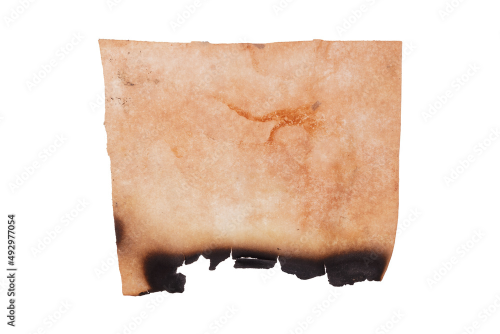 Poster old paper with burnt edges isolated on white background