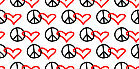 Peace and love - vector seamless pattern with international symbol of pacifism, disarmament, world peace in simple doodle flat style. Anti-war background, texture