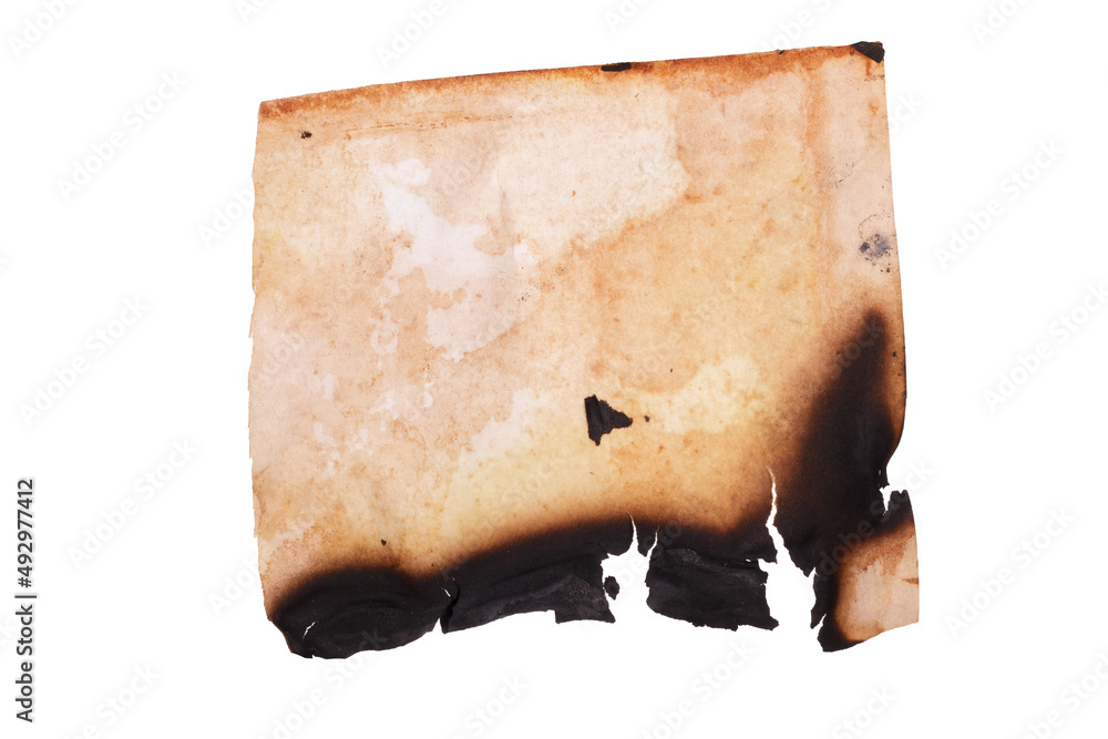 Poster paper with burnt edges isolated on white background