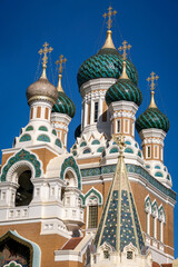 Fototapeta na wymiar Nice, France, February 2022, Saint Nicholas Russian Orthodox Cathedral