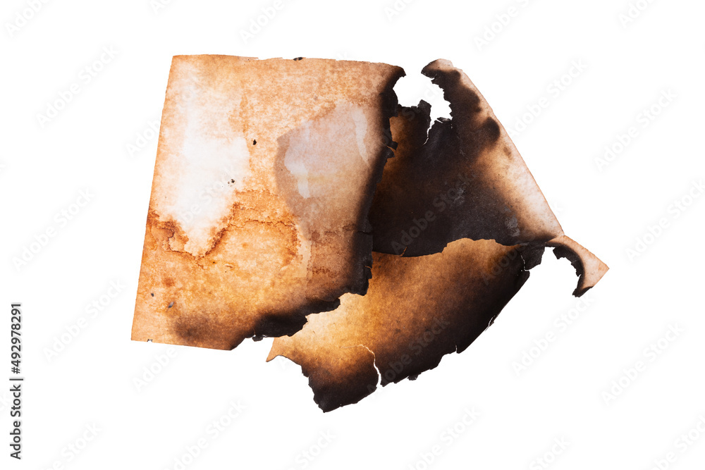Poster paper with burnt edges isolated on white background