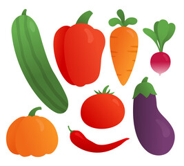 Vector vegetables icons set, isolated food