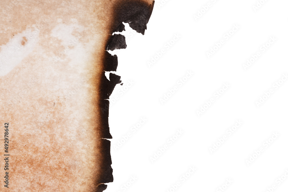 Poster old paper with burnt edges isolated on white background