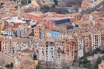 Naklejka premium Traditional antique buildings in Cuenca world heritage old town. Spain