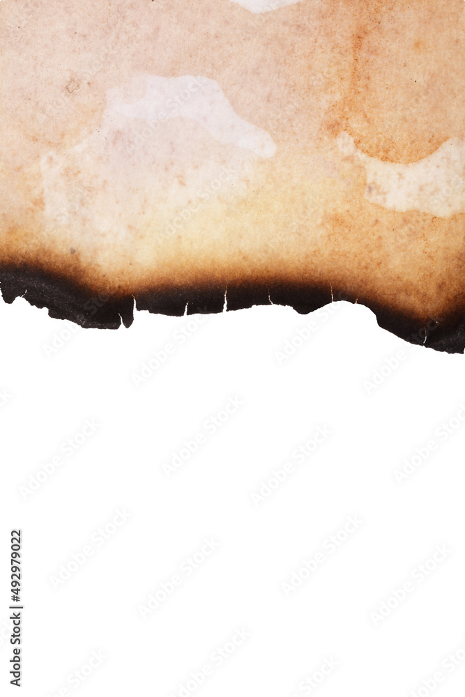 Poster paper with burnt edges isolated on white background