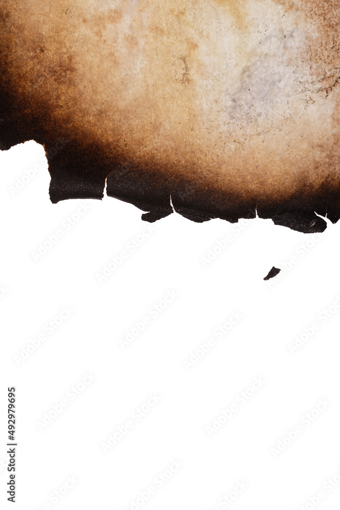 Poster old paper with burnt edges isolated on white background