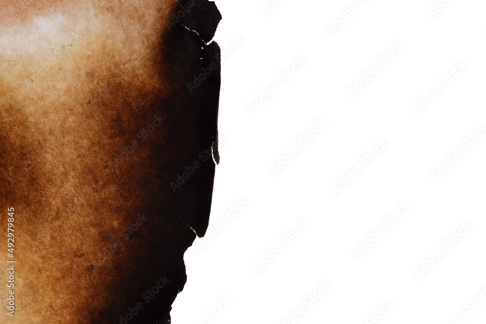 Poster old paper with burnt edges isolated on white background